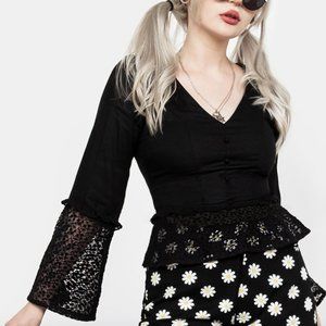 Disturbia Black Lace Freya Flute Sleeve Top, US 10/UK 14